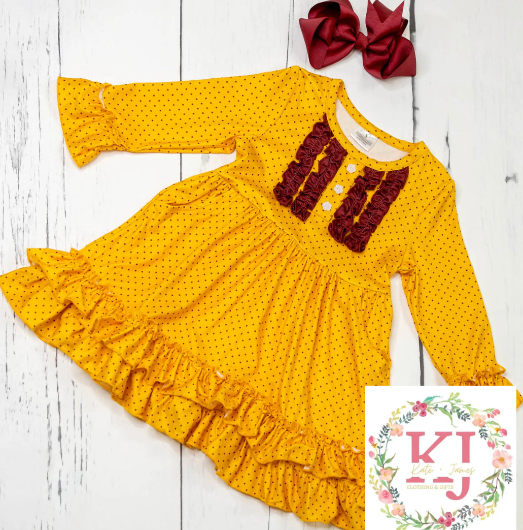 Maroon/Gold Ruffle Dress